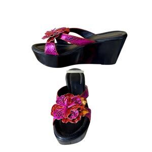 Donald Pliner Metallic Leather Water snake FlexSole Wedge Platform Shoe $215 7.5